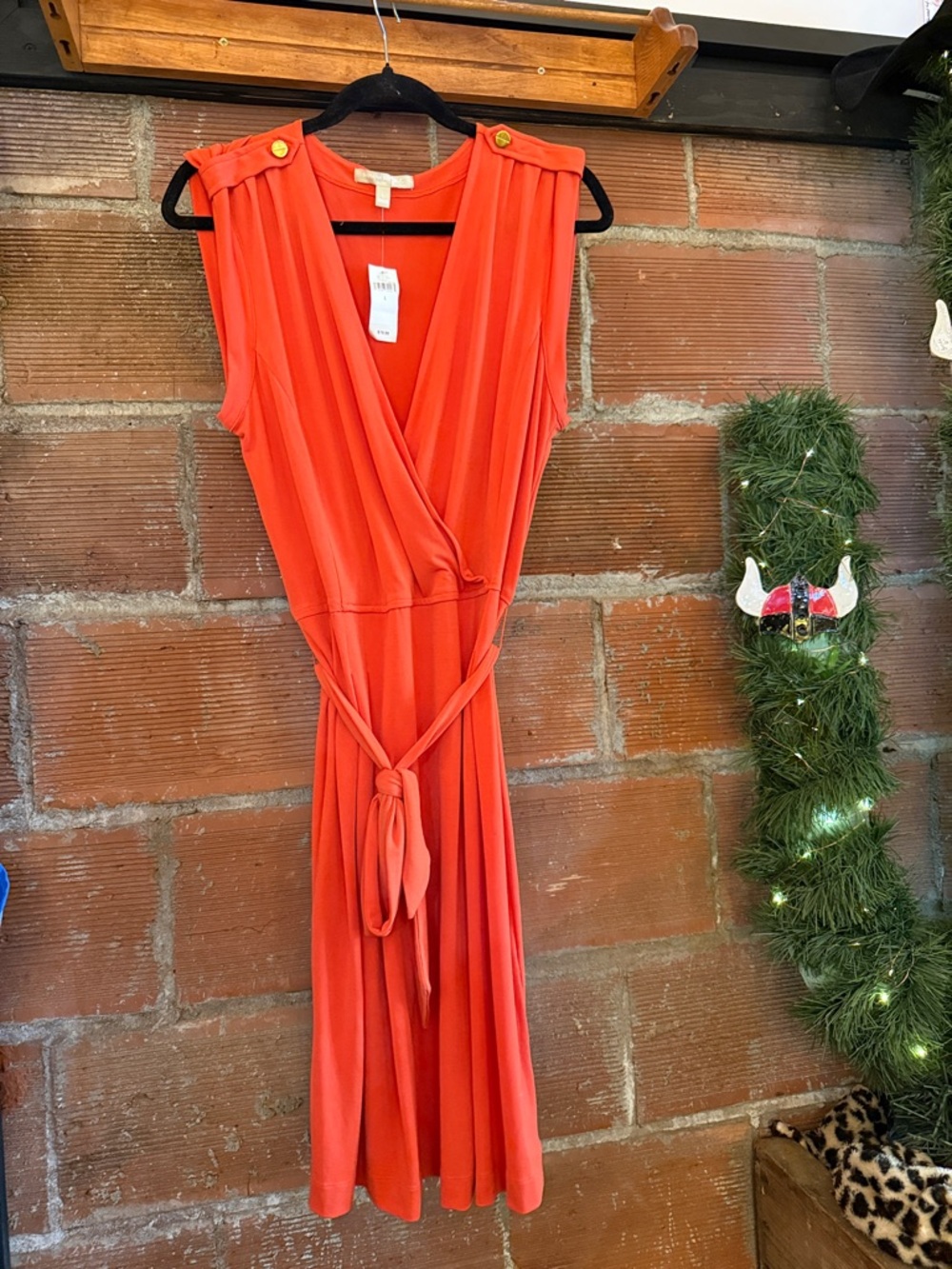 Banana Republic Sleeveless Coral Wrap-Front Midi Dress with Waist Tie